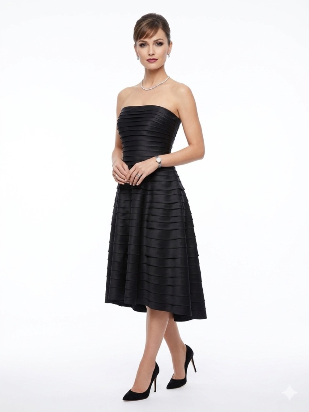 Victor Costa Black Strapless Pleated Dress Size 12 Formal Cocktail Elegant